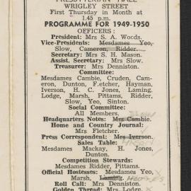 Hairini-Tauranga South Women's Institute programme for 1949-1950