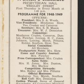 Hairini-Welcome Bay Women's Institute programme for 1948-1949