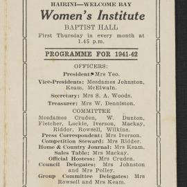 Hairini-Welcome Bay Women's Institute programme for 1941-1942