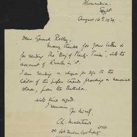 Letter of thanks from Lt.Col. C.L. Matthews of the 68th Durham Light Infantry to Major Genl H.G. Robley