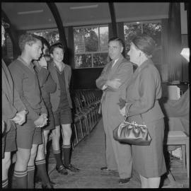 Miss Joan Mirrielees and A. Gallagher with oratory contest winners