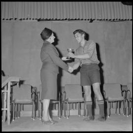Miss Joan Mirrielees and A. Gallagher with oratory contest winners