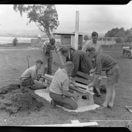 Memorial Park: Jaycees cementing seats