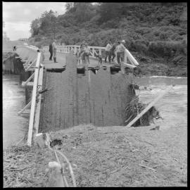 The collapsed Ruahihi Bridge on Kaimai highway
