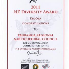2011 NZ Diversity Award Certificate