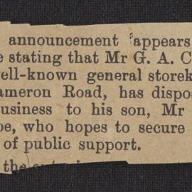 Bay of Plenty Times notification regarding G.A. Crabbe store