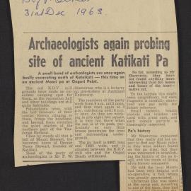 Bay of Plenty Times article on archaeologists at pā site in Katikati.