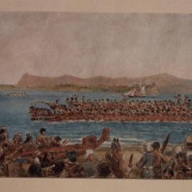 Painting of waka race Dec 1865