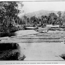 Rafting logs down the Mangawara Stream
