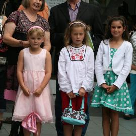 Gaye and Katikati dance students with a dapper Sir Jon Trimmer in 2010.