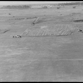 Aerial view of the Tauranga Airport showing outlined the location for the new runway  