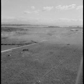 Aerial view of the Tauranga Airport showing outlined the location for the new runway  