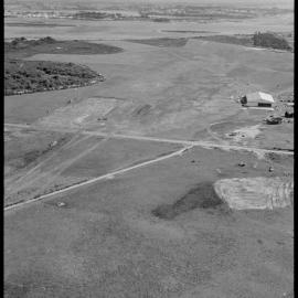 Aerial view of the Tauranga Airport showing outlined the location for the new runway  
