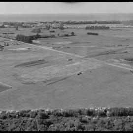 Aerial view of the Tauranga Airport showing outlined the location for the new runway  