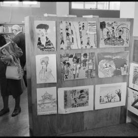 Display of Japanese children's paintings at Tauranga Public Library