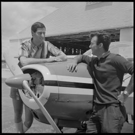 Flying Officer Ogilvie & Mr B Webb at Tauranga Aero Club. 