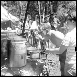 Boy Scouts. Toa, Reg Parry sample mince for lunch.