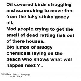 Oil Covered Birds Struggling by Kamini Dayal (Maungatapu School)