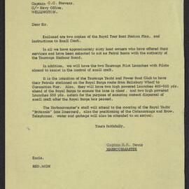 Outbound correspondence to Captain C. C. Stevens, Navy Office Wellington