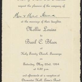 Wedding invitation for Fitches and Bloor, 1954