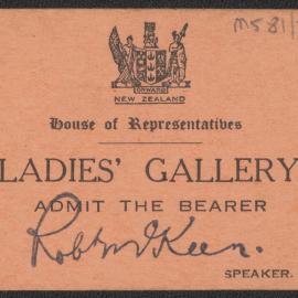 Admittance card for Ladies' Gallery