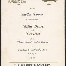 Programme for C. F. Washer & Sons Jubilee Dinner, 1959