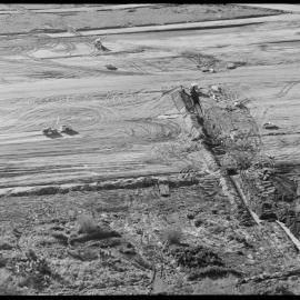 Aerial view showing work on the runway at the airport