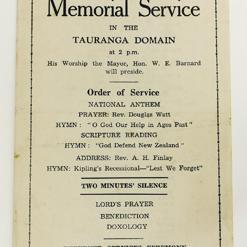 Anzac Day memorial service programme, Wednesday 25 April 1951