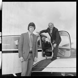 Tauranga Aero Club's first Tauranga-Auckland flight, carrying Mr J. W. Ross, pilot Mr D. A. Harries and Mr A. R. Harris.