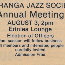 Tauranga Jazz Society Annual Meeting Newspaper Announcement
