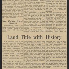 Newspaper clipping 'Land title with history', September 1960