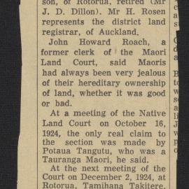 Newspaper clipping 'Ownership of section: Māori claim', June 1960