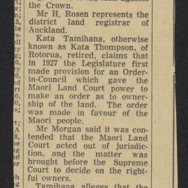 Newspaper clipping 'Bought in 1838: Tauranga claim', June 1960