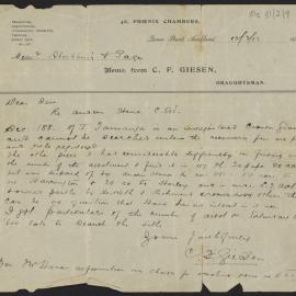 Memo from C.F. Giesen to Messrs Stubbine and Gage, 12 Mar 1912