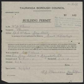 Building permit for C.W. Haua, Builder, Grey Street, 21 Jun 1949