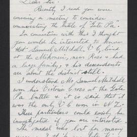 Inward correspondence from George R. Northcroft
