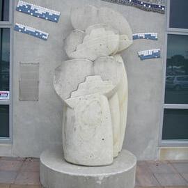 'Three Whales' sculpture by Peter Cramond outside the Papamoa Library
