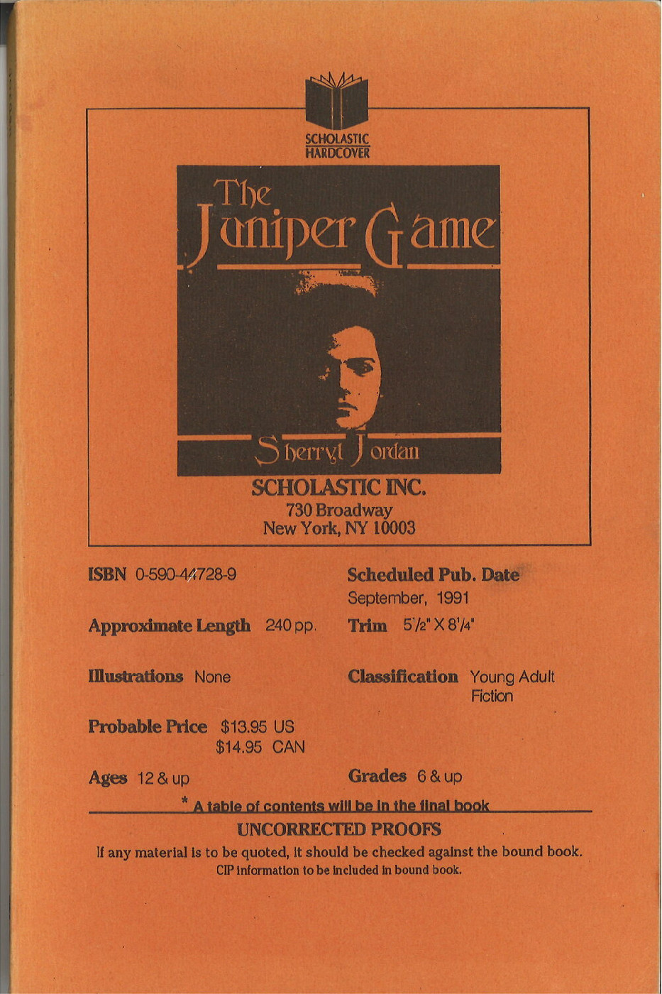 The Juniper Game, uncorrected proof