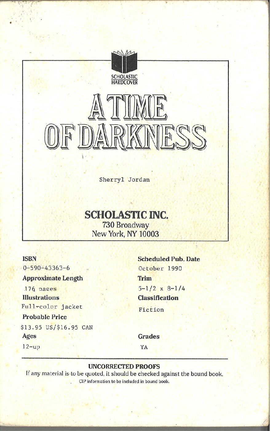 A Time of Darkness, uncorrected proof
