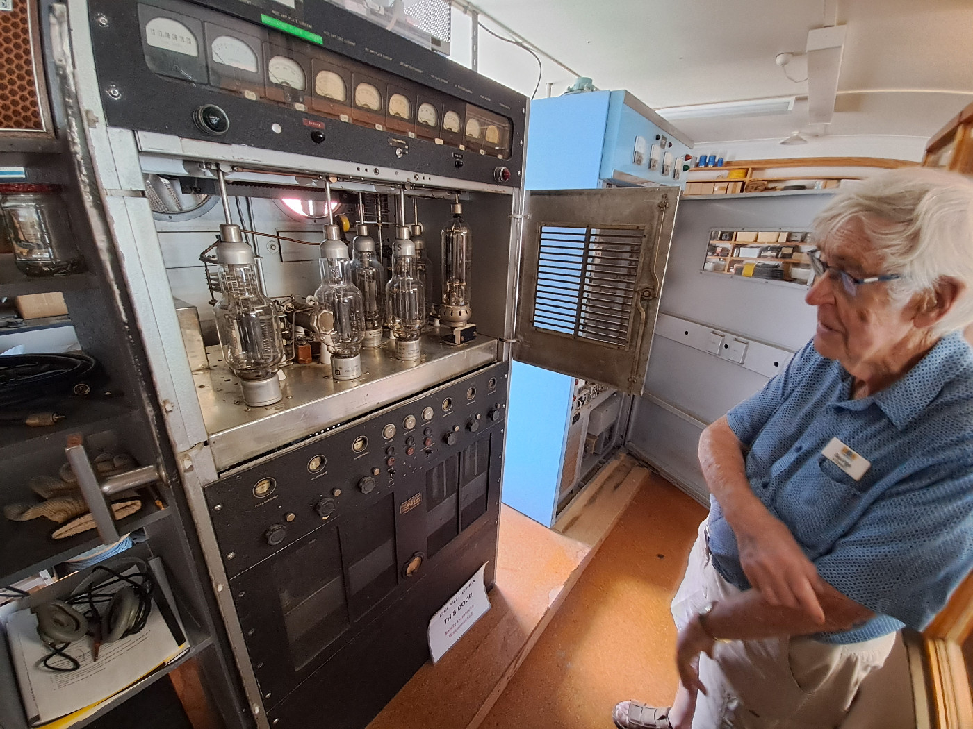 George Stewart from Village Radio, before the only 1 kW tube-based Toshiba AM radio transmitter still operational. 