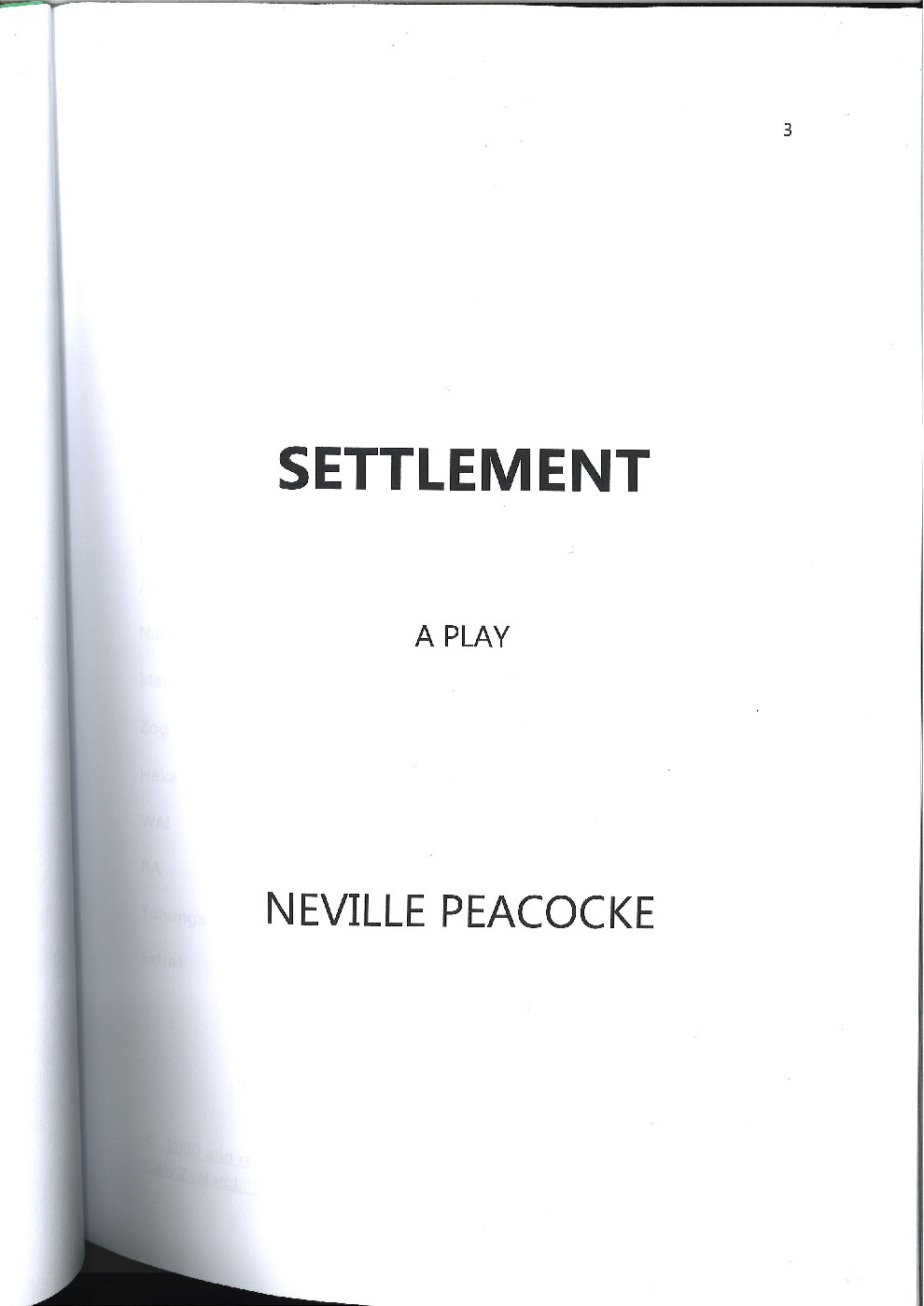 Title page of the play Settlement. Ams 522