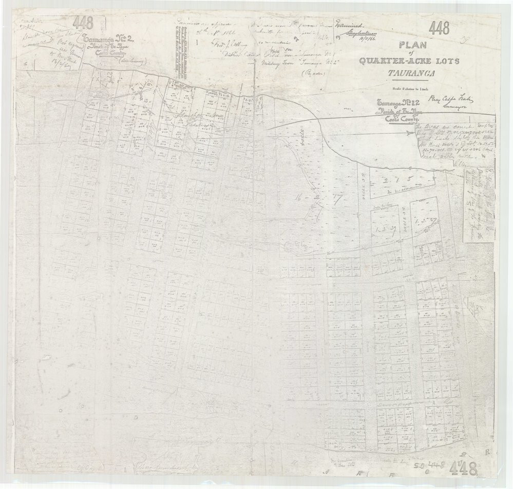 Plan of Quarter Acre Lots, 10 November 1866.
Te Ao Mārama - Tauranga City Libraries Map 20-274