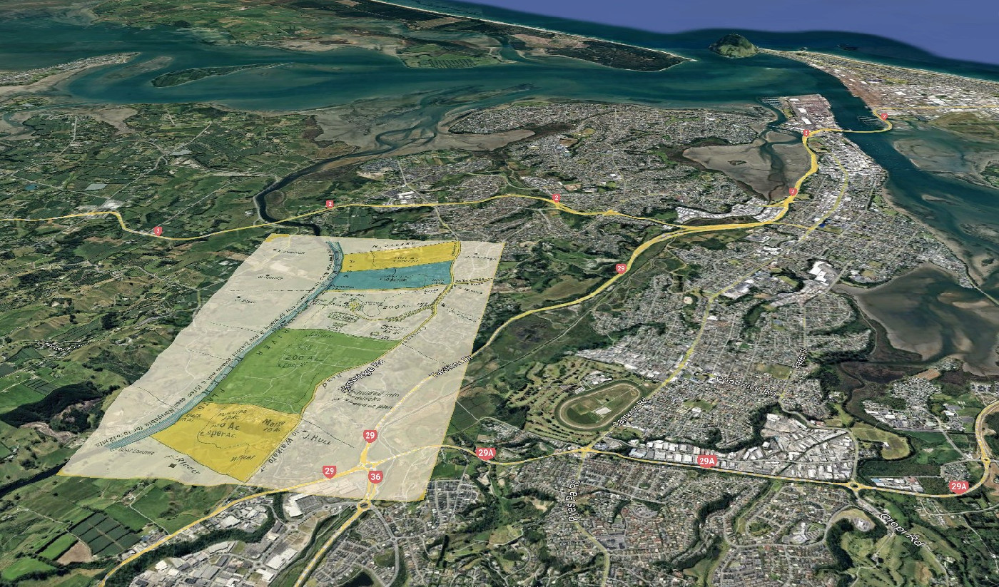 A George M. Yerex map of Kelston Estate overlayed on Google Earth