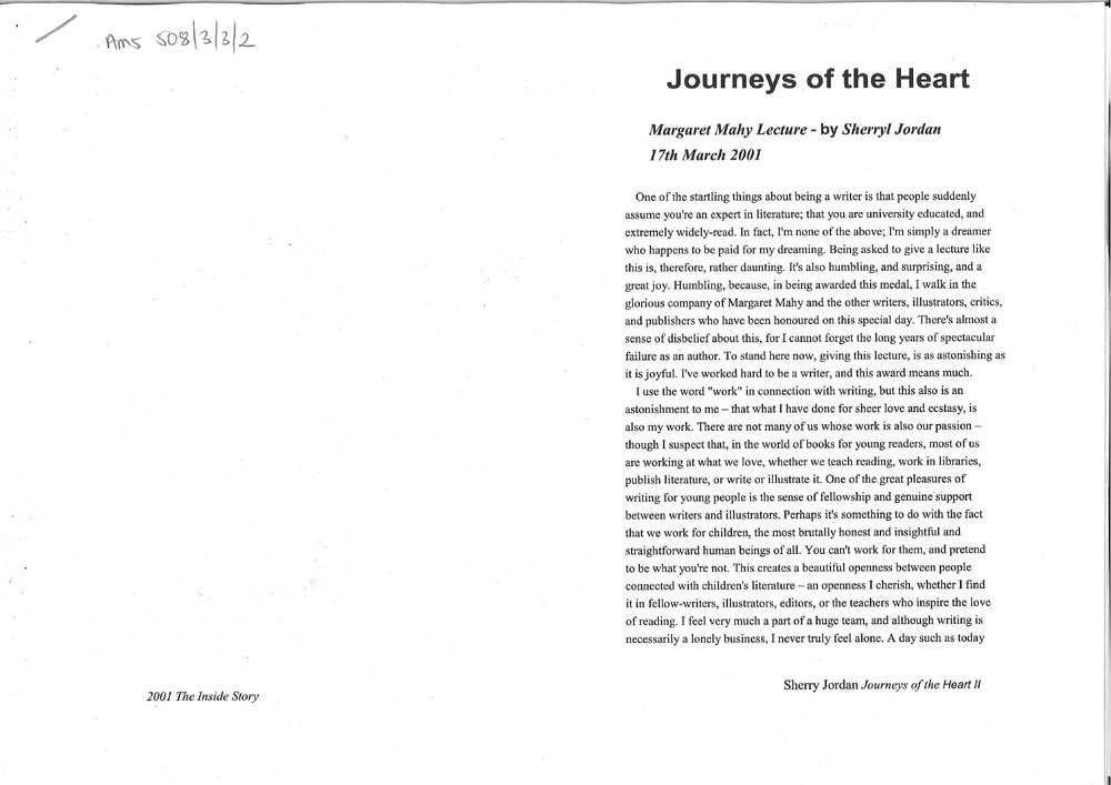 Journeys of the heart: Margaret Mahy Lecture, Mar 2001