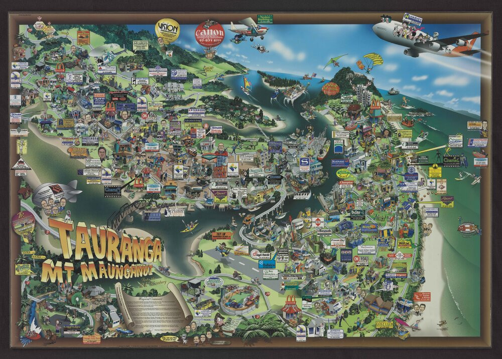 Cartoon map of Tauranga - Mt Maunganui businesses 
Map 25-01