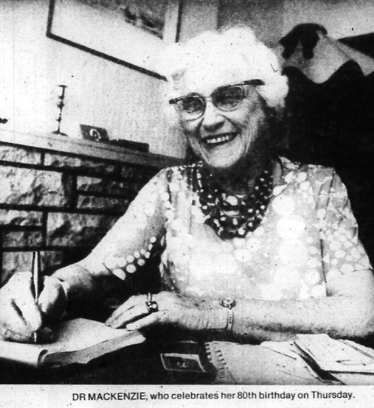 Dr Helen Mackenzie, 80, photographed for the Bay of Plenty Times 12 January 1977.