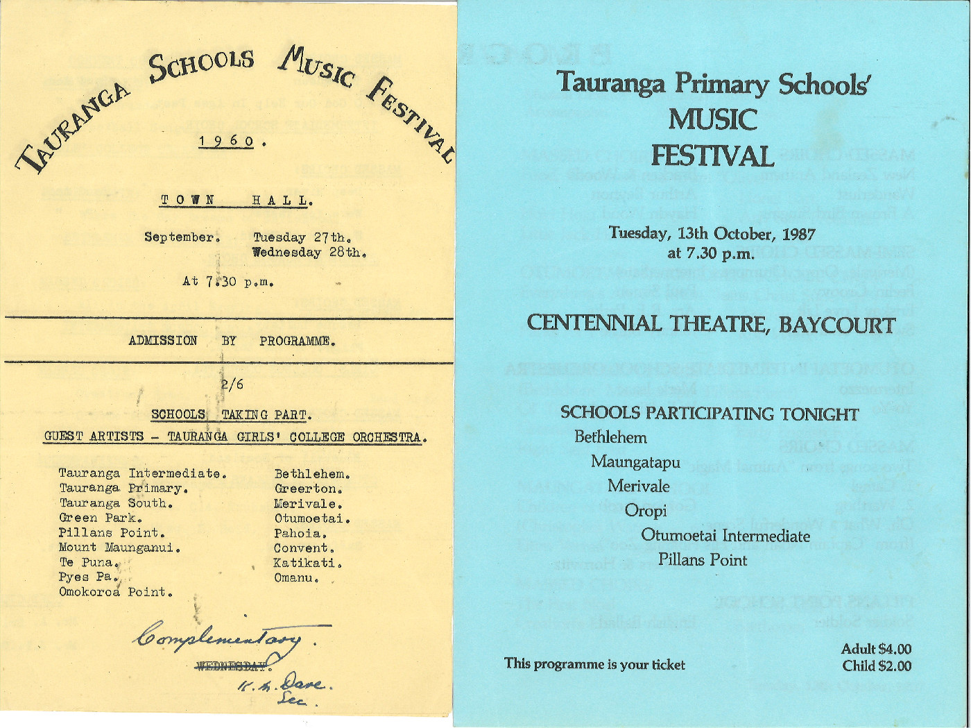 Front covers of the programmes for 1960 and 1987