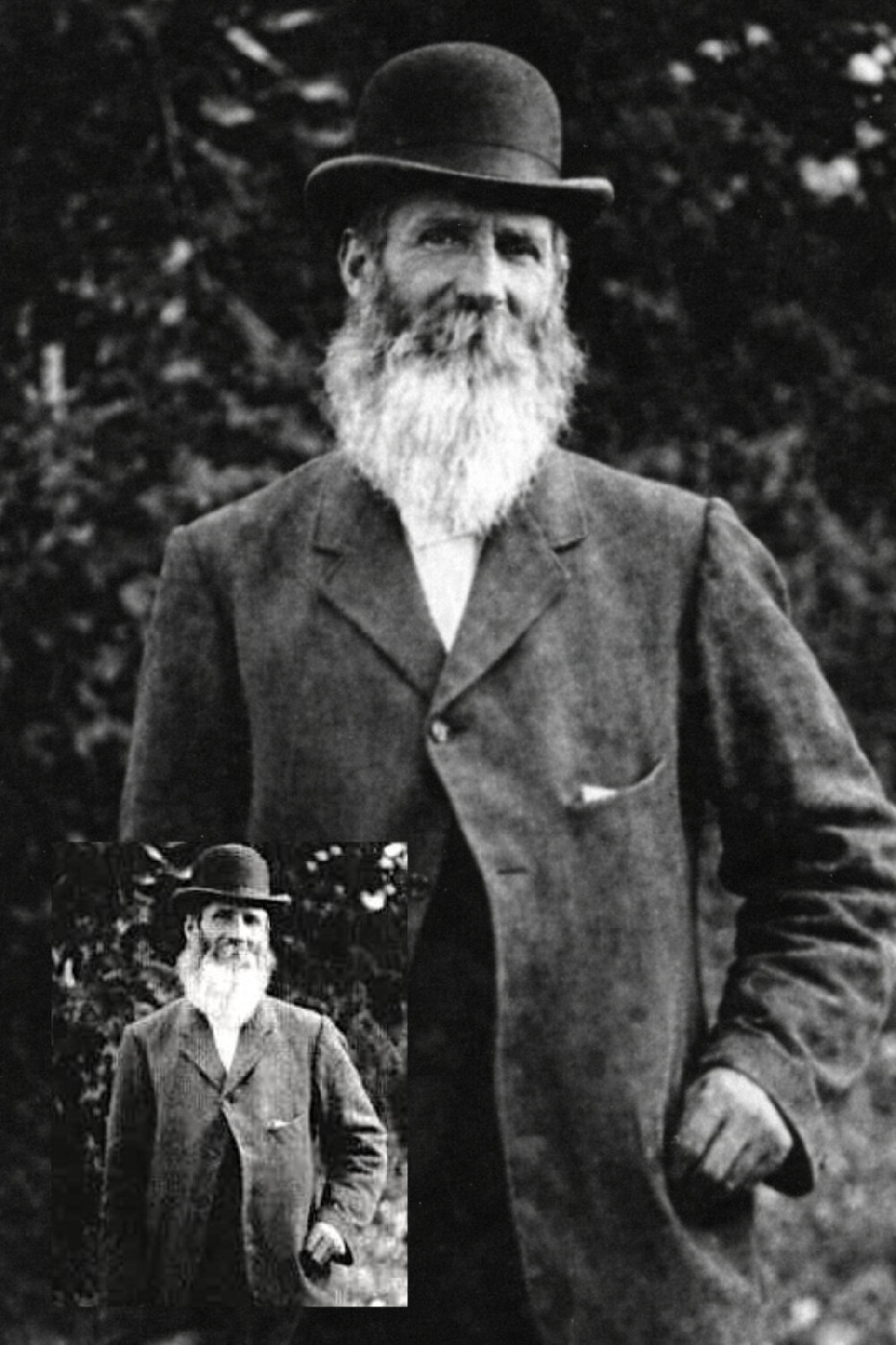 Oliver Wright in his later years from Bob Scott's " Early Tauranga County History - Tauranga Suburbs to Pyes Pa Cemetery (page 128).

Enhanced with Photoshop and AI with original inset