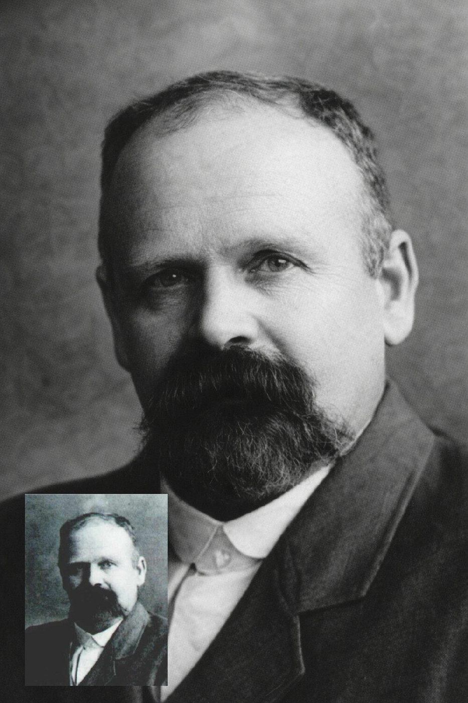 Restored photograph with the original photo inset. Original photograph ex FamilySearch