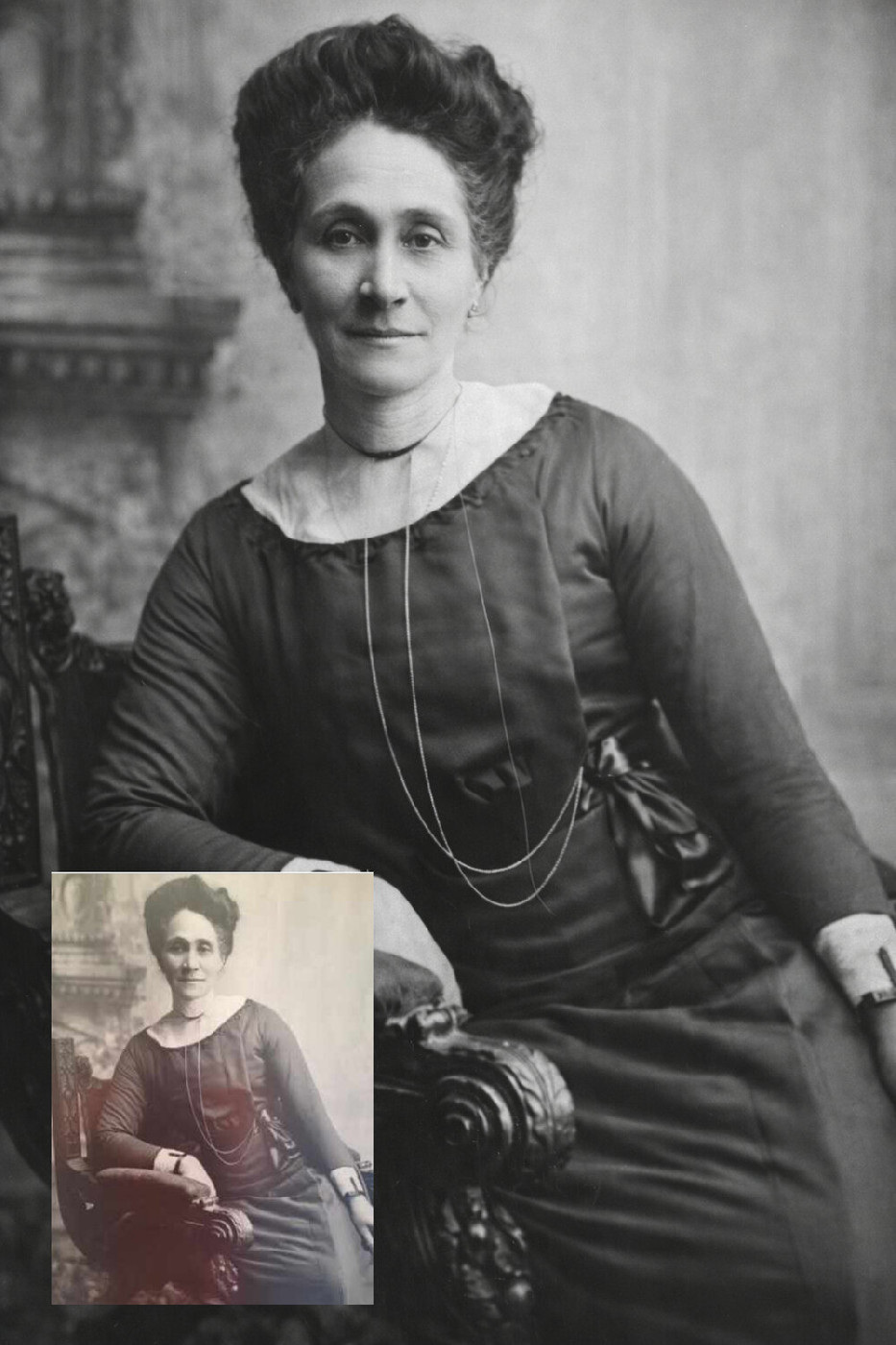 Restored portrait with original inset. Original portrait from FamilySearch.
